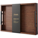 Fibogollo Bamboo Serving Tray with Metal Handles,17x12in Ottoman Decorative Trays Platter for Coffee Table,Living Room,Bar,Party,Large(Brown) - style: Brown-Large