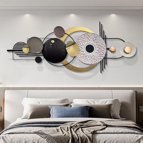 ERMOFAV Wall Decor,Modern Creative Metal Geometric Circular Decor Wall Art, 59x24 In Large 3D Textured Metal Wall Sculptures, Living Room Bedroom Den Aesthetic Wall Art Decor - style: wall sculpture 1