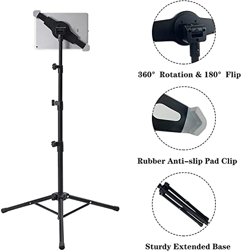Ipad Tripod Stand, Height Adjustable iPad Stand Floor, Tablet Holder Stand with 360 Degree Rotating Tablet Mount for ipad Pro12.9, iPad Air and Other Device Within 9.5-14.5 Inch