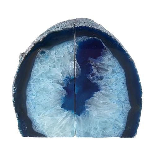 Natural Agate BookEnds, A Pair Heavy Duty Luxury Book Ends Holder, Manual Cutting Holding Books Holder Decor for Home Office Student (4.7in, Blue), 1722256 - color: Blue