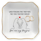 OASSIE Anniversary Couple Gifts for Her - You Are My Penguin, 4x4 Ceramic Jewelry Dish Tray - Romantic Anniversary Wedding Engagement Birthday Gifts for Women Girlfriend Wife, I Love You Gift for Her - color: White - My Penguin