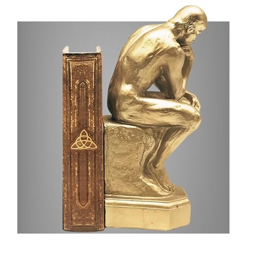 Bellaa 25594 Rodin Thinker Bookends Set of 2-9 Inch Golden Polyresin Auguste Statue Book Ends Heavy Duty Non-Skid