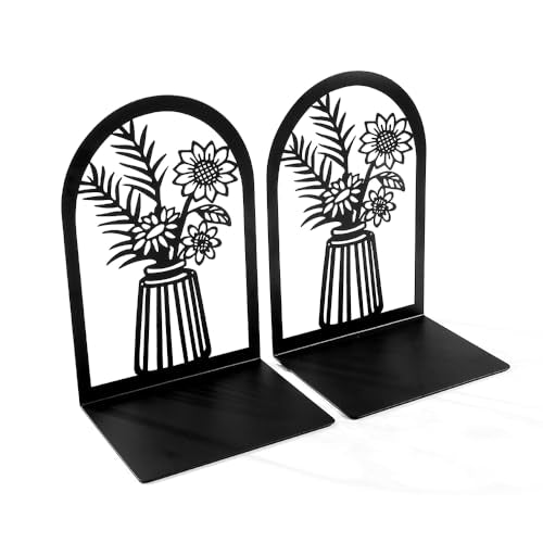 Vase Book Ends, Bookends - Metal Book Ends for Shelves, Non-Skid Bookends Decorative Unique for Heavy Books, Heavy Duty Book Holder for Home Office (3PC Style B)