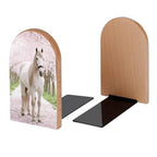 White Horse Book Ends Decorative Wood Bookends for Shelves Kids Room Desk Home Office Book Stoppers for Magazines,Books, DVDs, 1 Pair/2 Pieces(5x3.1 in)