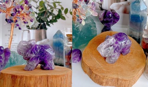 QINJIEJIE Amethyst Elephant Decor Statue Crystals Healing Stones Crystal Pocket Figurines Cute Stocking Stuffers Sculpture Gemstones Spiritual Home Office Desk Purple Decor Elephant Gifts for Women - color: A - Purple - Amethyst