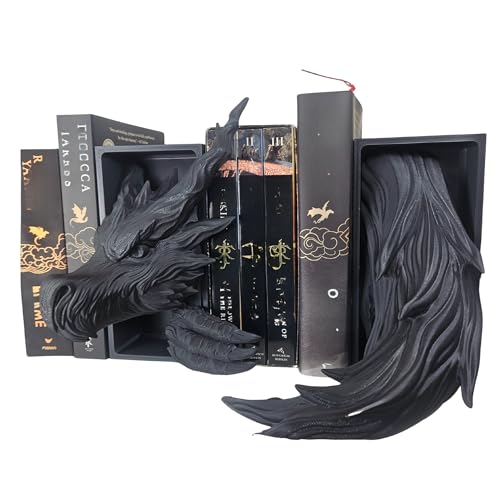 Dragons Awakening Book End – Fantasy Book Nook Insert for Dragon Readers – Unique Home Decor for Bookshelves & Libraries (Head and Tail - Shadow Dragon) - color: Head and Tail - Shadow Dragon