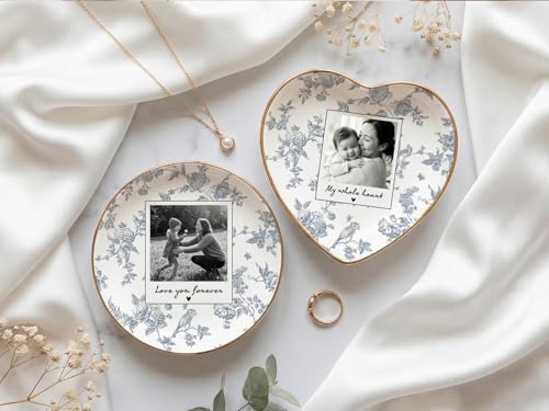 Personalized Mom Photo Jewelry Tray, I Love You Mom Toile De Jouy Jewelry Dish; Personalized Grandma Portrait Photo Trinket Tray, Mothers Day Gift for Grandma Mama 5 - color: Jewelry Dish 4
