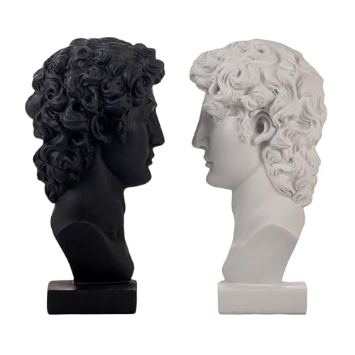 Lukitas David Head Decorative Bookends, Heavy Duty Half-and-Half Book Ends Non-Slip, Classical Artistic Sculpture for Office Home Bookshelf Decor, Black & White, Resin 9.5'' - color: David Head