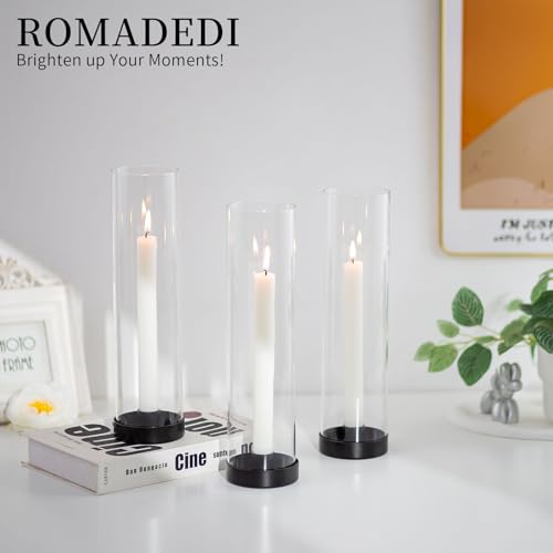 Romadedi Candlestick Candle Holders Hurricane Glass - 12 Inch Clear Black Taper Candle Holders for Table Centerpiece Wedding Party Birthday Christmas Decor Home Decorations, Set of 2 - color: Black