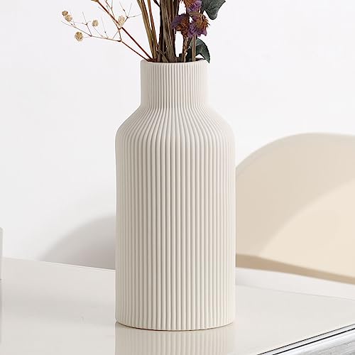 White Ceramic Flower Vase,Minimalist Modern Home Decoration,Small Pampas Grass Vases for Decor,Table,Shelf Bookshelf Decorative,Mantel,Entryway Decor and Centerpieces(8 in) - color: White