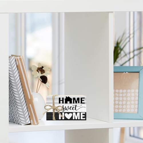 Ycyfckdr Mini Decorative Books for Home Decor, Small Rustic Wood Book Stack for Table Decoration, Home Sweet Decor Book for Living Room Bookshelf, Farmhouse Stacked Books Decoration (L31) - color: Brown & White