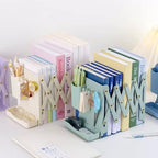 Adjustable Metal Bookends Heavy Duty for Shelves, 2 Dividers, Side Organzier, Anti-Slip Design Expandable Book Ends for Desk, Office(White, 18 inches Max)