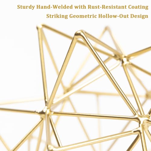 5.75" Gold Decorative Sphere, Metal Geometric Tabletop Decoration, Abstract Gold Decorative Ball, 3D Tabletop Sculpture for Home Metal Sphere Decor - color: Gold-5.75 in