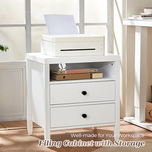 Huuger White Nightstand Set of 2, Night Stand with Charger Station, Bedside Table with 2 Drawers, Bed Side Tables for Bedroom, Modern Nightstands, Metal Knobs, Painted Surface - color: White