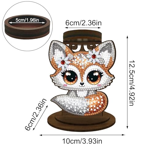 BAYUNOE DIY Candlestick Holders Wooden Desktop Diamond Art Painting Candle Holder Double-Sided Diamond Vintage Modern Decorative for Table Mantel Wedding Dinning Party-Brown Fox - color: Brown Fox