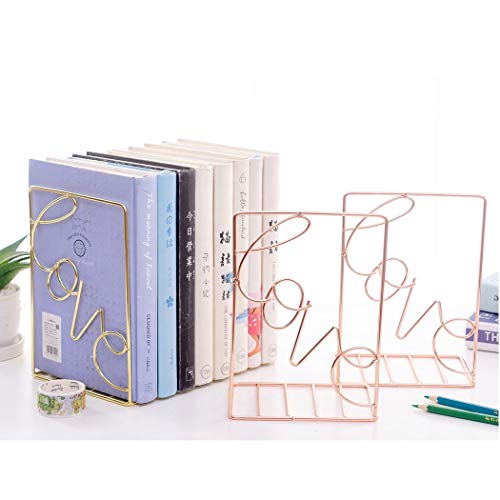Creative Minimalist Style Bookends Metal Adjustable Books Holder Stand Book Rack Desk Bookend - Love, Rose Gold - color: Love, Rose Gold