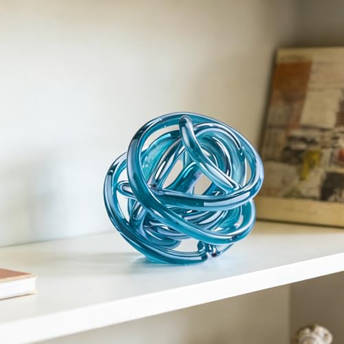 Glass Knot Teal Decor Ball - 5 Inch Hand Blown Infinity Sculpture Orbit Home Decor Table Decoration Interio Art - color: Teal, size: 5-Inch Diameter