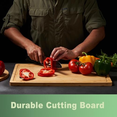 Allsum 20x14" Extra Large Bamboo Cutting Boards for Kitchen, XL Wood Charcuterie Boards Cheese Serving Tray with Side Handles and Juice Grooves, Solid Durable Reversible - size: 20"L x 14"W