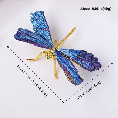 Dragonfly Statue Natural Electroplated Blue Tourmaline Dragonfly Decor Collection Natural Home Decor Healing Crystals Dragonfly Gift for Women (Silver Blue, Small Size) - color: Blue Dragonfly-s, size: Small Size