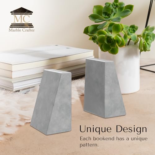 Modern Wedge Marble Bookends – Hand Carved, Polished Stone Bookends w/Non-Slip Rubber Pads – Lightweight & Compact Decorative Bookends (Pearl White) - color: Pearl White