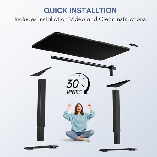 Furmax Electric Height Adjustable Standing Desk Large 48 x 24 Inches Sit Stand up Desk Home Office Computer Desk Memory Preset with T-Shaped Metal Bracket, Black - color: Black, size: 48 Inch