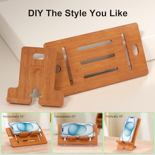 Pezin & Hulin Bamboo Cell Phone Stand, Wood Dock Holder, Portable Desktop Phone Rack, Compatible with Mobile Phone and Tablet -Slim Version (Brown) - color: Slim (Brown)