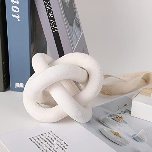 Jlong Wood Knot Decor, 3-Link Wood Chain Link Coffee Table Decor, Small Shelf Decor Accents, Hand Carved Modern Farmhouse Boho Wooden Knot Decorative Chain Wood Decor for Living Room Bedroom Office - color: White