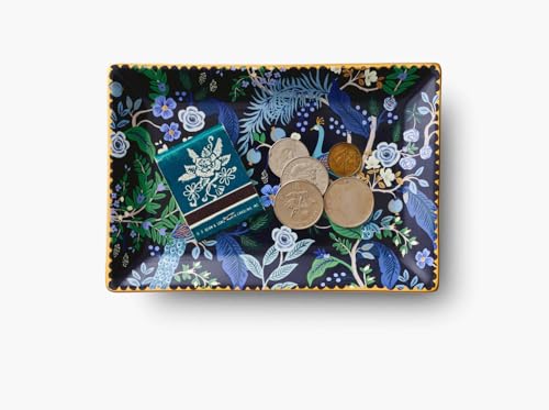 RIFLE PAPER CO. Peacock Catchall Tray, Keep Valuables Secure, Protect Small Items, Minimize Loss, Organize Desk, Keep Your Items in Sight, Cute and Fashionable - color: Peacock