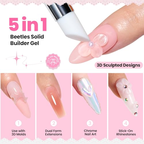 Beetles 3D Gel Nail Art with 3D Mold-2 Pcs Ballet Whisper Clear&Pink Solid Builder Nail Gel,Non-Sticky Sculpting, Dual-Ended Sculpture Pen, Beginner Friendly DIY at Home,UV LED Lamp Needed - color: B6-Clear & Pink