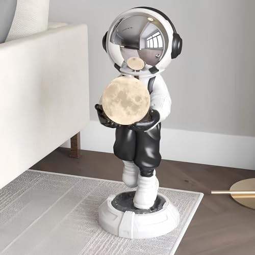 Astronaut Statue, Spaceman Sculpture, Home Decor Sculpture, Cool Metal mask Decoration, Large Spaceman Figurine Decoration - color: White and Black