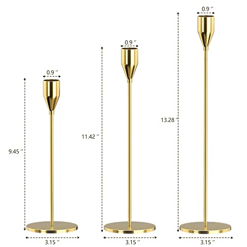 Candle Holders Set of 3 for Taper Candles, Decorative Candlestick Holder for Wedding, Dinning, Party, Fits 3/4 inch Thick Candle&Led Candles (Metal Candle Stand) (Gold) - color: Gold