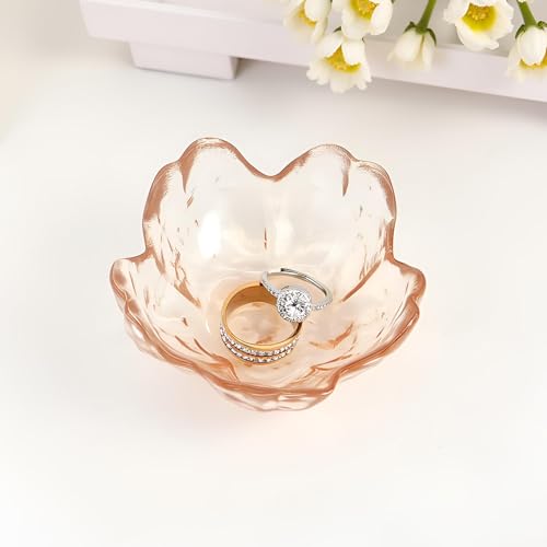 Crystal Orange Flower Ring Dish Jewelry Tray, Decorative Glass Trinket Dish, Modern Accent Tray for Vanity - color: Crystal Orange