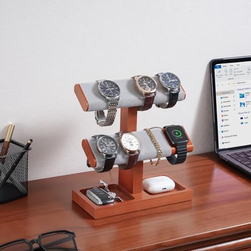 ProCase Wood Watch Display Stand Holder for Men, Wristwatch Tower with T-Bar Design, Hanging Watch Rack, Wooden Wrist Watch Tree - color: Lightbrown, size: 2-Tier