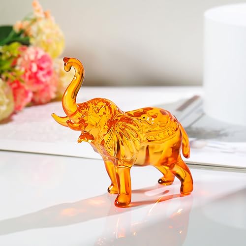 YWHL Amber Crystal Elephant Figurine Gifts for Women, Handmade Glass Statue Decor Gift for Elephant Lovers, Art Crystal Animals Figurines Collectible for Home Decoration - color: Amber