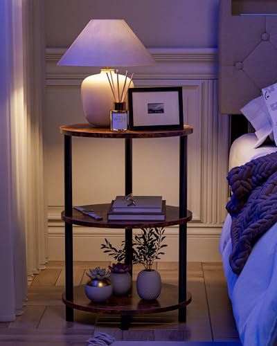 Round Pedestal End Table - 3-Tier Oval Accent Table for Small Spaces, Rustic Wood and Metal Couch Side Table, Nightstand for Bedroom or End Table Living Room, Easy to Assemble, Rustic Brown - color: Rustic Brown, size: 1-Pack, style: Without Power Outlets