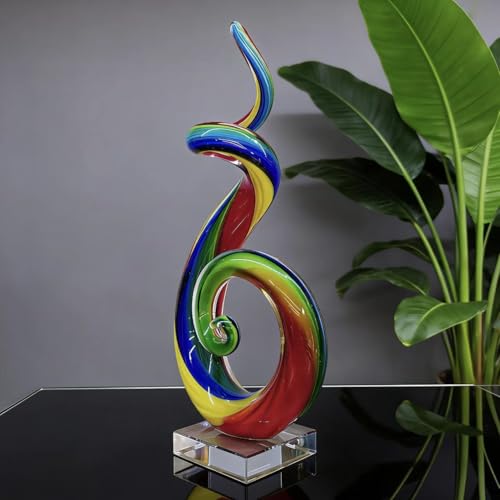 Handmade Glass Sculpture, Luxury Home Decor Art Object, Unique Decorative Tabletop Figurine for Living Room, Coffee Table, Mantel, Showroom – Modern Artistic Centerpiece (Rainbow Helix) - color: Rainbow Helix