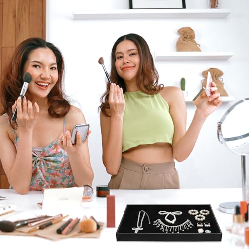4 Pcs Stackable Jewelry Tray Black Showcase Display Jewelry Organizer Tray Bracelet Ring Earring Necklace Organizer Empty Plate for Drawers Countertop