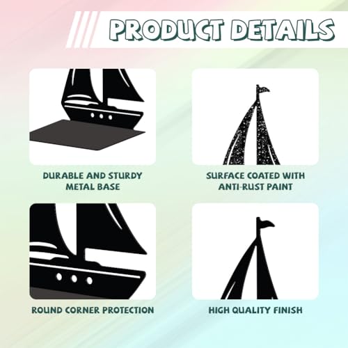 Peacoblue Metal Bookends for Shelves, Modern Decorative Heavy Duty Study Book Support Stoppers for Office, Desk, Shelf, Room 5.3"x4.3"x7" Cast Iron Simple Tall Bookends, 1 Pair (Sailboat) - style: Sailboat