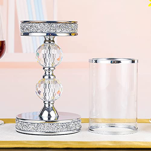 Candle Holders for Pillar Candle, Pillar Crystal Candle Holders, Candlesticks Holder for Wedding, Dining Coffee Table, Centerpieces, Home Decor CH00XM - size: 2 crystal balls
