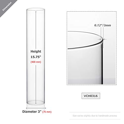 WGVI Hurricane Candle Holder Sleeve, Wide 3", Height 16", Clear Glass Cylinder Candleholder, Chimney Tube, Open Ended Candle Shade, 1 Piece - size: 3"x16"H
