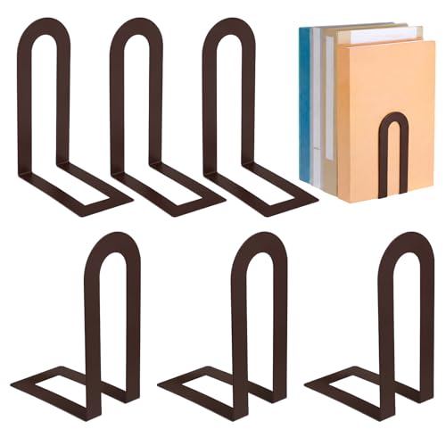 Chunful 6 Pcs Bronze Book Ends for Shelves Modern Metal Decorative Small Bookends Book Shelf Organizer Minimalist Design Stopper to Hold Books for Home Office (5.5 * 3.75 * 2.25inch) - color: Bronze, size: 5.5*3.75*2.25inch