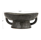 Creative Co-Op Stoneware Footed Pedestal Bowl with Handles, Reactive Glaze, Black - color: Black, size: 9.5" Round x 4" Tall