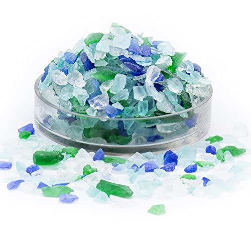 CYS EXCEL Frosted Blue Green Clear Mix Sea Glass (4 LBS, Approx. 6 Cups) | Multiple Color Choices Crushed Glass Vase Filler | Aquarium Nautical Decor for Art Crafts - color: Frosted Blue Green Clear Mix, size: 4 LBS