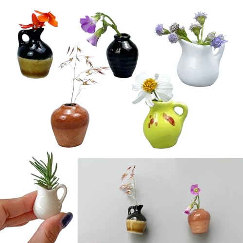 Mini Ceramic Vase Magnets for Fridge, Flower Vase Refrigerator Magnet, Tiny Magnetic Vases Decorative, Cute Kitchen Decor for Her, Mother’s Day, Birthday, Housewarming (5pc) - color: 5pc