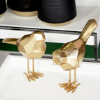 CosmoLiving by Cosmopolitan Polystone Bird Decorative Sculpture Home Decor Statues with Origami Accents, Set of 2 Accent Figurines 7", 8"H, Gold