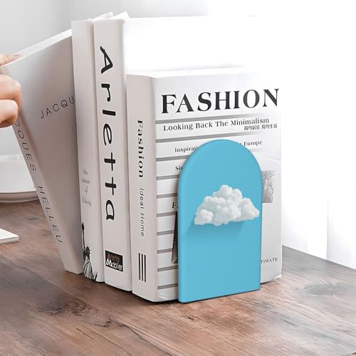 White Cloud Minimalist Bookends for Shelves 2 Pcs Wooden Book Stopper Organizer for Home Office Libraries