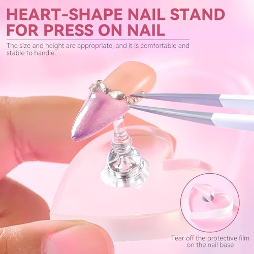 Nail Stand for Press On Nails Art Display Practice 2 Sets, 1 Heart Shaped Acrylic Magnetic Nail Stands, Fake Nail Holder Tips With 200 PCS Double-Sided Tape, Nail Kit Home DIY Salon Supplies - color: Wood, size: Medium