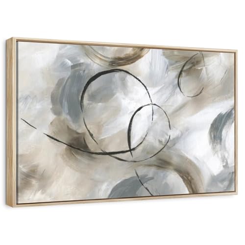 ElephantStock - Allegro Wall Art - Horizontal Floating Framed Canvas - Living Room Wall Decor - Painting Strokes And Lines Framed Canvas Art - Gray And Brown Decor by Nan - 31" x 21" - color: Floating Frame Natural Wood, size: 30"L x 20"W