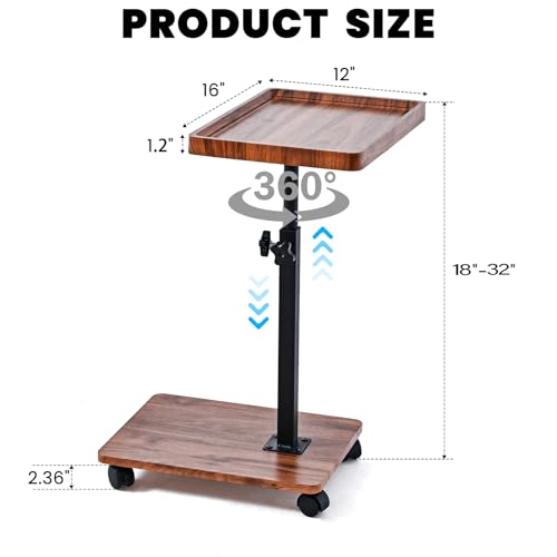 C Table End Table Adjustable Height,C Shaped End for Couch，Snack Tables,360°Swivel TV Tray Sofa Table,Tables that Slide Under,Coffee SideTable for Bed,Chair,Bath-tub (Black Color) - color: Black Color