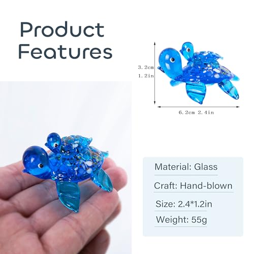 HDCRYSTALGIFTS 2.5'' Blown Glass Sea Turtle Figurines Gift for Women, Handmade Glass Sea Animals Collection, Dollhouse Miniatures - color: Sea Turtle